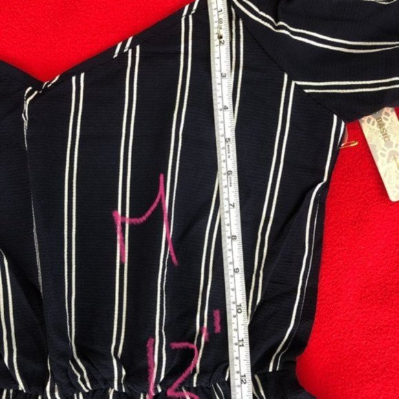 Pinstripe Cold Shoulder Romper Jumpsuit Shorts - Picture 7 of 7